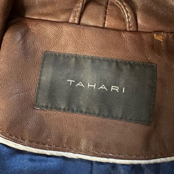 Tahari Lamb Leather Brown Moto Jacket sz M - Picture 12 of 15